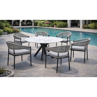 HEVEA Salon à manger de jardin - PALAWAN 150 HPL ESPINEL/6 - Table ronde HPL - Fauteuils avec coussins LUX - 6 places - Publicité HEVEA Salon à manger de jardin - PALAWAN 150 HPL ESPINEL/6 - Table ronde HPL - Fauteuils avec coussins LUX - 6 places - Publicité