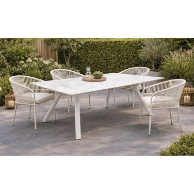 HEVEA Salon à manger de jardin - PALAWAN 220 HPL MIAMI/6 - Table rectangulaire HPL - Fauteuils tressés avec coussins LUX - 6 places - Publicité HEVEA Salon à manger de jardin - PALAWAN 220 HPL MIAMI/6 - Table rectangulaire HPL - Fauteuils tressés avec coussins LUX - 6 places - Publicité