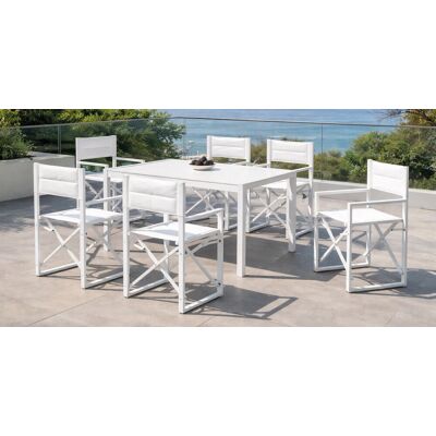 HEVEA Salon à manger de jardin - PALMA 200 HPL DIRECTOR/6 - Table rectangulaire HPL - Fauteuils pliables en textilène - 6 places - Publicité HEVEA Salon à manger de jardin - PALMA 200 HPL DIRECTOR/6 - Table rectangulaire HPL - Fauteuils pliables en textilène - 6 places - Publicité