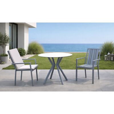 HEVEA Ensemble bistrot de jardin - BEIRUT Ø80 HPL PAOLA-3 LUX - Table ronde HPL - Fauteuils avec coussins complets - 2 places - Publicité HEVEA Ensemble bistrot de jardin - BEIRUT Ø80 HPL PAOLA-3 LUX - Table ronde HPL - Fauteuils avec coussins complets - 2 places - Publicité