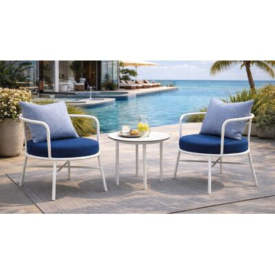 HEVEA Ensemble relax de jardin - PUMA LUNA - 2 fauteuils relax avec table basse - Structure aluminium blanc - Coussins LUX - 2 places - Publicité HEVEA Ensemble relax de jardin - PUMA LUNA - 2 fauteuils relax avec table basse - Structure aluminium blanc - Coussins LUX - 2 places - Publicité