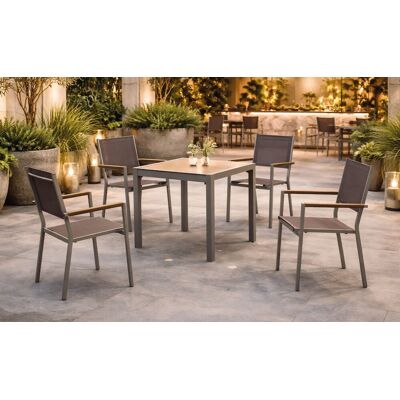 HEVEA Ensemble bistrot de jardin - CORCEGA MOASIS - Table carrée 90 × 90 cm et 4 fauteuils en textilène - Plateau HPL Maderma - 4 plac - Publicité HEVEA Ensemble bistrot de jardin - CORCEGA MOASIS - Table carrée 90 × 90 cm et 4 fauteuils en textilène - Plateau HPL Maderma - 4 plac - Publicité