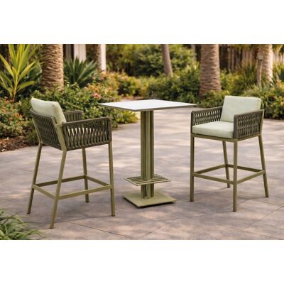 HEVEA Ensemble bistrot bar - CANVAS CATANIA - Table haute - 2 tabourets bar avec coussins - Plateau HPL blanc - 2 places - Publicité HEVEA Ensemble bistrot bar - CANVAS CATANIA - Table haute - 2 tabourets bar avec coussins - Plateau HPL blanc - 2 places - Publicité