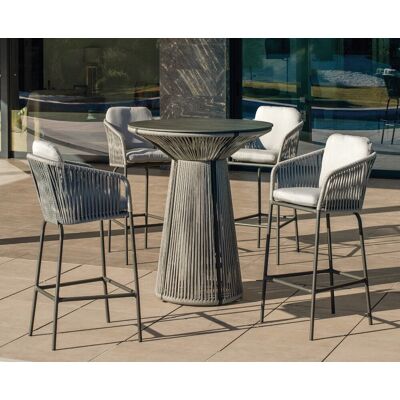 HEVEA Ensemble bistrot bar - RODHOS TULIP - Table haute Ø90 cm et 4 tabourets avec coussins - Plateau HPL - 4 places - Publicité HEVEA Ensemble bistrot bar - RODHOS TULIP - Table haute Ø90 cm et 4 tabourets avec coussins - Plateau HPL - 4 places - Publicité