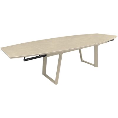 PROLOISIRS Table de repas extensible en aluminium et céramique - MANTA 180/230/280 x 110 - Allonges en bout - Coloris crème - Publicité PROLOISIRS Table de repas extensible en aluminium et céramique - MANTA 180/230/280 x 110 - Allonges en bout - Coloris crème - Publicité