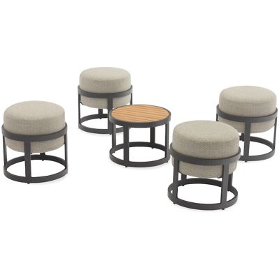 PROLOISIRS Set TOTEM (4 tabourets + 1 table) - Empilable - Aluminium époxy / Teck FSC - Graphite - Publicité PROLOISIRS Set TOTEM (4 tabourets + 1 table) - Empilable - Aluminium époxy / Teck FSC - Graphite - Publicité