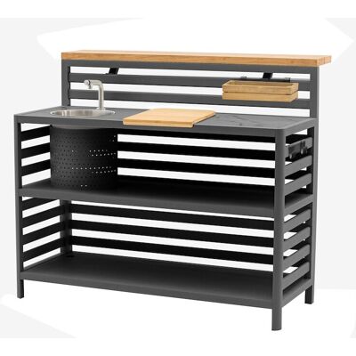 PROLOISIRS Bar NONA - 136 x 115 x 54 cm - Aluminium époxy et teck FSC - Graphite - Publicité PROLOISIRS Bar NONA - 136 x 115 x 54 cm - Aluminium époxy et teck FSC - Graphite - Publicité