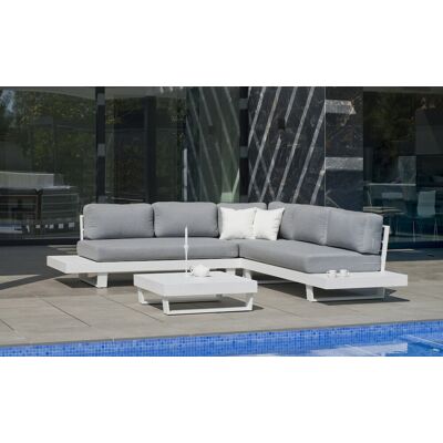 HEVEA Salon de jardin Sofa Corner - MENFIS-7 LUX - Aluminium blanc - Coussins tissu Cloud gris clair - 4 à 6 places - Publicité HEVEA Salon de jardin Sofa Corner - MENFIS-7 LUX - Aluminium blanc - Coussins tissu Cloud gris clair - 4 à 6 places - Publicité