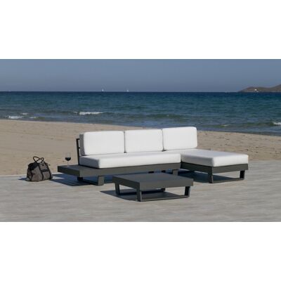 HEVEA Salon de jardin Sofa Corner avec méridienne - MENFIS-99 LUX - Aluminium anthracite - Coussins tissu Liso blanc - 4 à 6 places - Publicité HEVEA Salon de jardin Sofa Corner avec méridienne - MENFIS-99 LUX - Aluminium anthracite - Coussins tissu Liso blanc - 4 à 6 places - Publicité