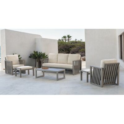 HEVEA Salon de jardin - ABIGEIL-8 SET SOFA 3 PLAZAS LUX - Aluminium finition champagne - Coussins tissu Marfil beige - 4 à 6 places - Publicité HEVEA Salon de jardin - ABIGEIL-8 SET SOFA 3 PLAZAS LUX - Aluminium finition champagne - Coussins tissu Marfil beige - 4 à 6 places - Publicité