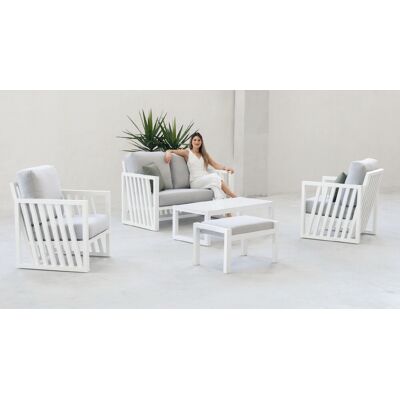 HEVEA Salon de jardin - ABIGEIL-7+1 SET SOFA 2 PLAZAS LUX - Aluminium finition blanc - Coussins tissu Cloud gris clair - 4 à 5 places - Publicité HEVEA Salon de jardin - ABIGEIL-7+1 SET SOFA 2 PLAZAS LUX - Aluminium finition blanc - Coussins tissu Cloud gris clair - 4 à 5 places - Publicité