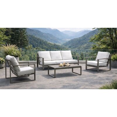 HEVEA Salon de jardin sofa - ALELI-8 LUX - Aluminium finition anthracite - Coussins tissu Liso blanc - 4 à 6 places - Publicité HEVEA Salon de jardin sofa - ALELI-8 LUX - Aluminium finition anthracite - Coussins tissu Liso blanc - 4 à 6 places - Publicité