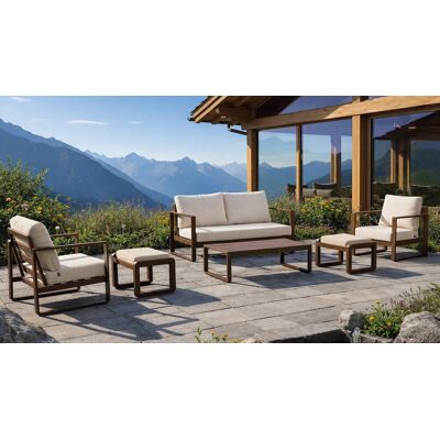 HEVEA Salon de jardin sofa aluminium - DESIRA-9 LUX MESA120 - Finition marron - Coussins Marfil beige - 4 à 7 places - Publicité HEVEA Salon de jardin sofa aluminium - DESIRA-9 LUX MESA120 - Finition marron - Coussins Marfil beige - 4 à 7 places - Publicité