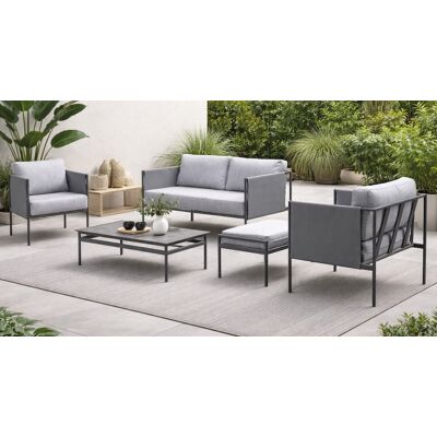 HEVEA Salon de jardin sofa aluminium - LUBLIAN-7+1 LUX - Finition anthracite avec plateau HPL Argenta - Coussins Cloud gris clair - 4 - Publicité HEVEA Salon de jardin sofa aluminium - LUBLIAN-7+1 LUX - Finition anthracite avec plateau HPL Argenta - Coussins Cloud gris clair - 4 - Publicité