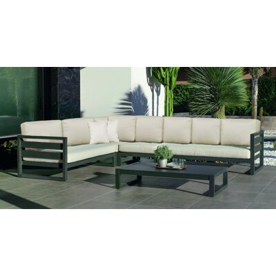 HEVEA Salon de jardin sofa d’angle aluminium - COSMOS-29 RINCONERA LUX - Finition anthracite - Coussins Marfil beige - 4 à 8 places - Publicité HEVEA Salon de jardin sofa d’angle aluminium - COSMOS-29 RINCONERA LUX - Finition anthracite - Coussins Marfil beige - 4 à 8 places - Publicité