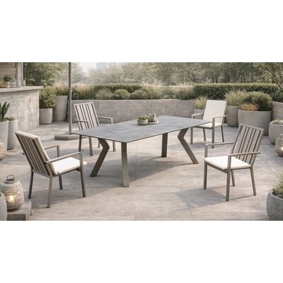 HEVEA Salon à manger de jardin - VENETO HPL 220 PAOLA/6 - Plateau HPL imitation pierre - Assises coussin luxe - 6 places - Publicité HEVEA Salon à manger de jardin - VENETO HPL 220 PAOLA/6 - Plateau HPL imitation pierre - Assises coussin luxe - 6 places - Publicité