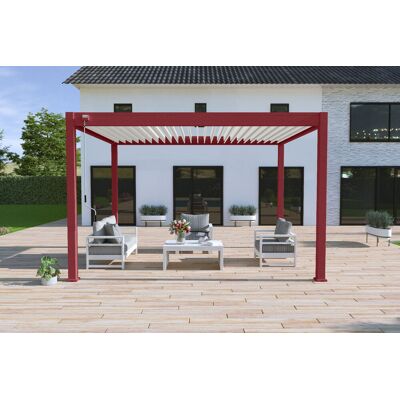 Ombréa Pergola bioclimatique autoportante rouge/blanc - 300 x 400 x H. 258 cm - Publicité Ombréa Pergola bioclimatique autoportante rouge/blanc - 300 x 400 x H. 258 cm - Publicité