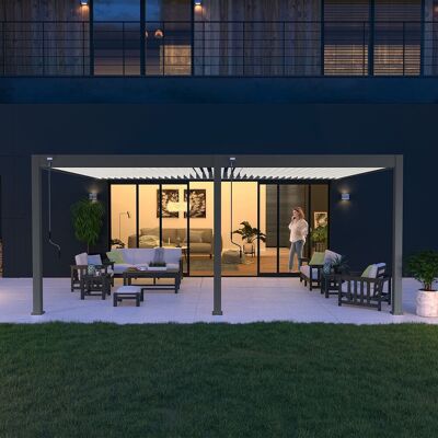CHALET & JARDIN Pergola bioclimatique - Ombréa - adossée - 4x6M - Anthracite blanc - Version 2 - 400x600x258 cm - Publicité CHALET & JARDIN Pergola bioclimatique - Ombréa - adossée - 4x6M - Anthracite blanc - Version 2 - 400x600x258 cm - Publicité