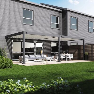 CHALET & JARDIN Pergola bioclimatique - Ombréa - adossée - 4x8M - Anthracite blanc - Version 2 - 400x800x258 cm - Publicité CHALET & JARDIN Pergola bioclimatique - Ombréa - adossée - 4x8M - Anthracite blanc - Version 2 - 400x800x258 cm - Publicité