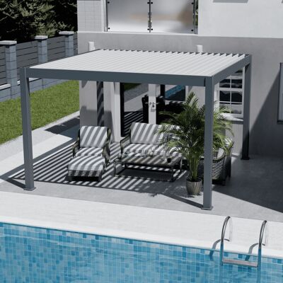 CHALET & JARDIN Pergola bioclimatique - Ombréa - autoportante - 4x4M - Anthracite blanc - ELMO - 400x400x258 cm - Publicité CHALET & JARDIN Pergola bioclimatique - Ombréa - autoportante - 4x4M - Anthracite blanc - ELMO - 400x400x258 cm - Publicité