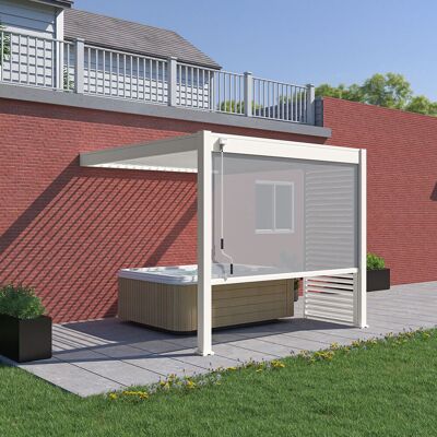 CHALET & JARDIN Pergola bioclimatique Ombréa 2023 adossée alu 3x3M + 1 store 3M - Blanc - VS - Publicité CHALET & JARDIN Pergola bioclimatique Ombréa 2023 adossée alu 3x3M + 1 store 3M - Blanc - VS - Publicité
