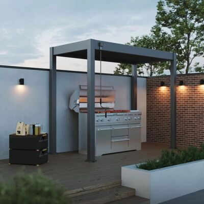Ombréa Pergola barbecue 3 x 1,5 m à lames orientables - aluminium - toit étanche avec drainage intégré - Publicité Ombréa Pergola barbecue 3 x 1,5 m à lames orientables - aluminium - toit étanche avec drainage intégré - Publicité