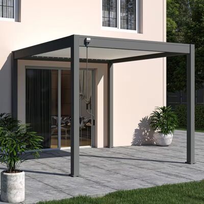 Ombréa Pergola autoportante 3 x 3 m à lames orientables - aluminium anthracite - toit blanc avec drainage intégré - Publicité Ombréa Pergola autoportante 3 x 3 m à lames orientables - aluminium anthracite - toit blanc avec drainage intégré - Publicité