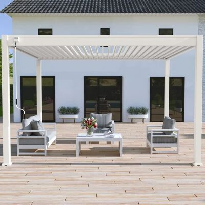 Ombréa Pergola bioclimatique 3 x 4 m à lames doubles orientables - aluminium blanc - store inclus - Publicité Ombréa Pergola bioclimatique 3 x 4 m à lames doubles orientables - aluminium blanc - store inclus - Publicité