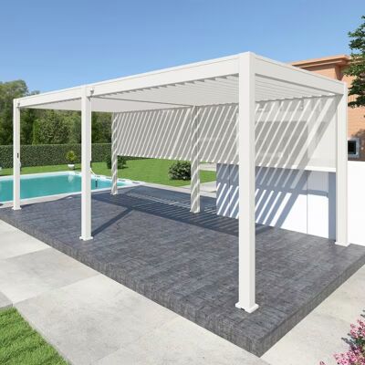Ombréa Pergola bioclimatique autoportante 6 x 3 m à lames orientables - aluminium blanc - 2 stores latéraux inclus - Publicité Ombréa Pergola bioclimatique autoportante 6 x 3 m à lames orientables - aluminium blanc - 2 stores latéraux inclus - Publicité