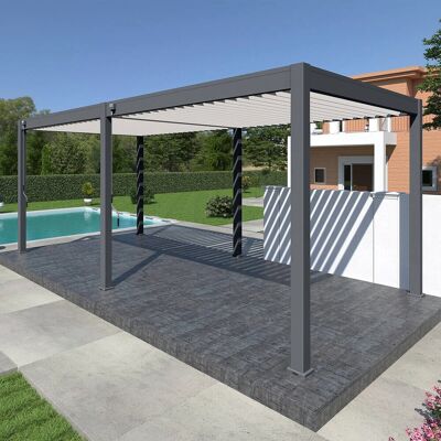 Ombréa Pergola autoportante 6 x 3 m avec 2 stores de 3 m - aluminium anthracite et blanc - toiture bioclimatique étanche - Publicité Ombréa Pergola autoportante 6 x 3 m avec 2 stores de 3 m - aluminium anthracite et blanc - toiture bioclimatique étanche - Publicité