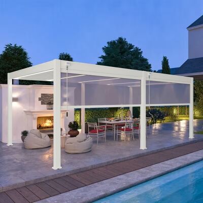 Ombréa Pergola autoportante 6 x 4 m avec 2 stores de 3 m - aluminium blanc - toiture bioclimatique étanche - Publicité Ombréa Pergola autoportante 6 x 4 m avec 2 stores de 3 m - aluminium blanc - toiture bioclimatique étanche - Publicité