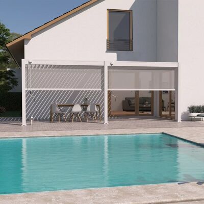 Ombréa Pergola bioclimatique adossée 6 x 3 m avec 2 stores blanc - aluminium blanc - toiture étanche - Publicité Ombréa Pergola bioclimatique adossée 6 x 3 m avec 2 stores blanc - aluminium blanc - toiture étanche - Publicité