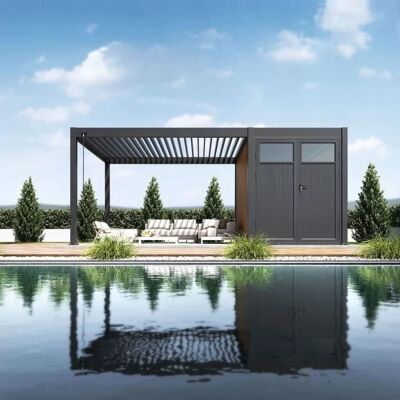 Ombréa Abri de jardin pour pergola bioclimatique autoportée 3 m - aluminium et bois composite - Publicité Ombréa Abri de jardin pour pergola bioclimatique autoportée 3 m - aluminium et bois composite - Publicité
