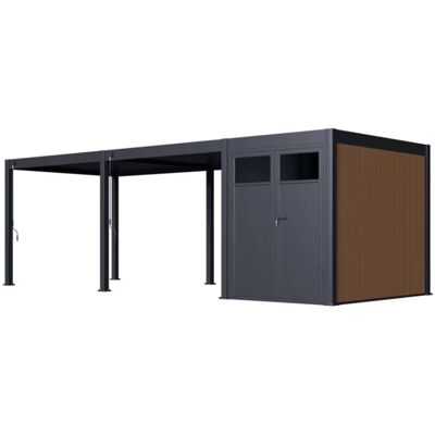 Ombréa Abri de jardin pour pergola bioclimatique autoportée 4 m - aluminium et bois composite - Publicité Ombréa Abri de jardin pour pergola bioclimatique autoportée 4 m - aluminium et bois composite - Publicité