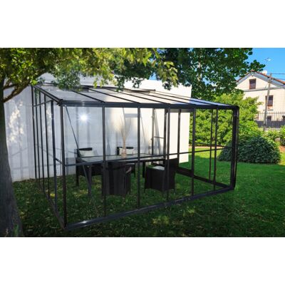 CHALET & JARDIN Serre d'hiver verre - 12 m2 grise adossable - Publicité CHALET & JARDIN Serre d'hiver verre - 12 m2 grise adossable - Publicité