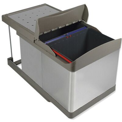 EMUCA Bac de tri sélectif à fixation inférieure et extraction automatique dans module de cuisine 2x16litres - Plastique et acier inox - Publicité EMUCA Bac de tri sélectif à fixation inférieure et extraction automatique dans module de cuisine 2x16litres - Plastique et acier inox - Publicité
