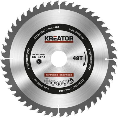 KREATOR Lame de scie circulaire 210mm - 48T, 30mm d'alésage, Alliage d'acier - Publicité KREATOR Lame de scie circulaire 210mm - 48T, 30mm d'alésage, Alliage d'acier - Publicité