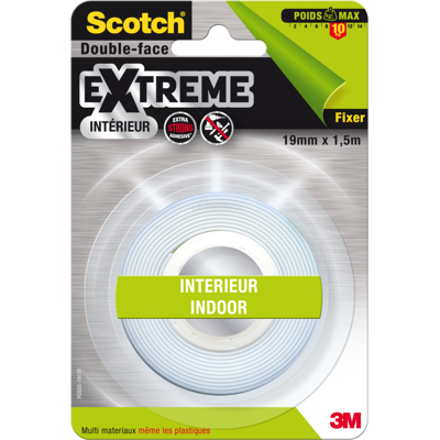 Rouleau adhésif double face intérieur SCOTCH EXTRÊME L.1.5 M x l.19 mm - Publicité Rouleau adhésif double face intérieur SCOTCH EXTRÊME L.1.5 M x l.19 mm - Publicité