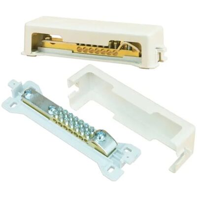Barre d'équipotentialité Pawbol avec couvercle 8 connexions cuivre 176x52x52mm grise - Publicité Barre d'équipotentialité Pawbol avec couvercle 8 connexions cuivre 176x52x52mm grise - Publicité