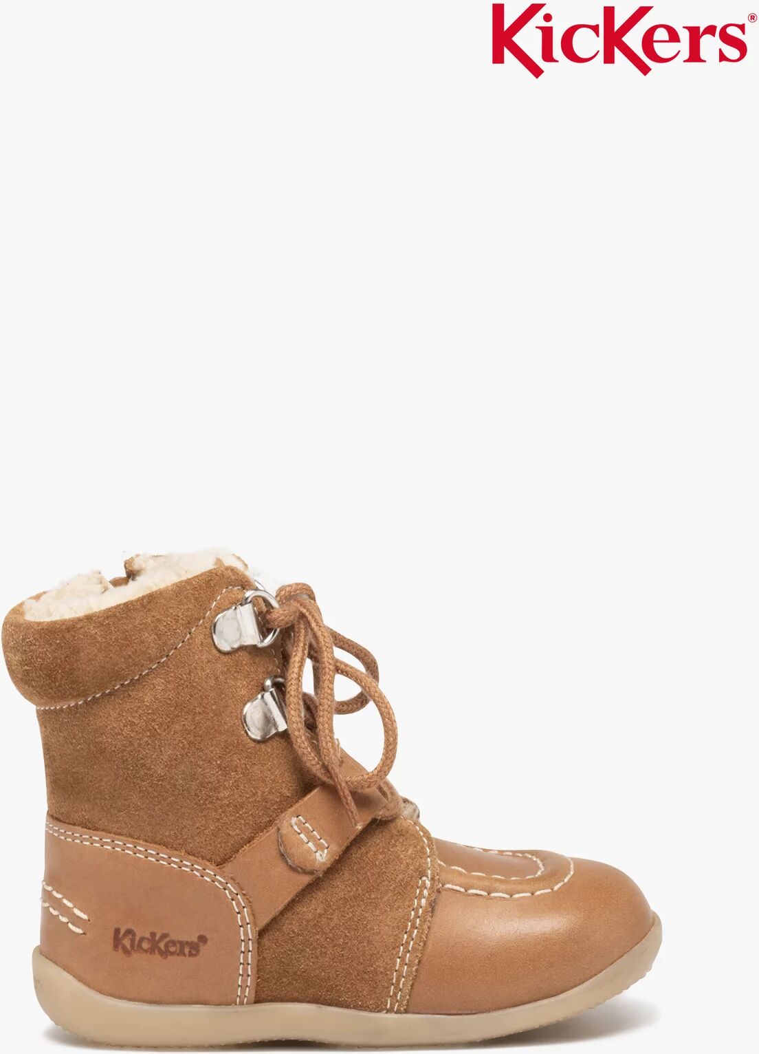 Boots bébé garçon dessus en cuir uni fourrées sherpa - Kickers - 23 - camel - KICKERS camel