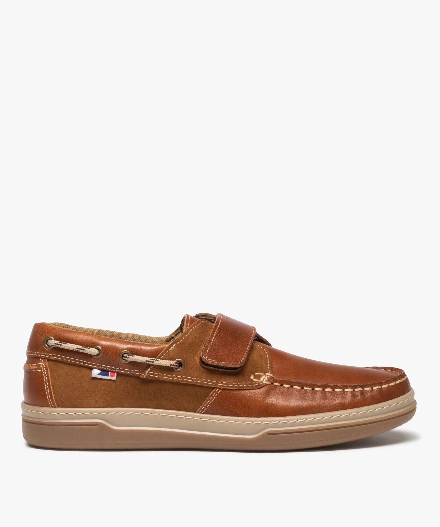 Chaussures bateau homme en cuir fermeture à scratch - 46 - camel - GEMO camel