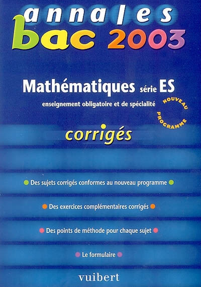 Mathématiques série ES, enseignement obligatoire et de spécialité  nicole lemaire Vuibert