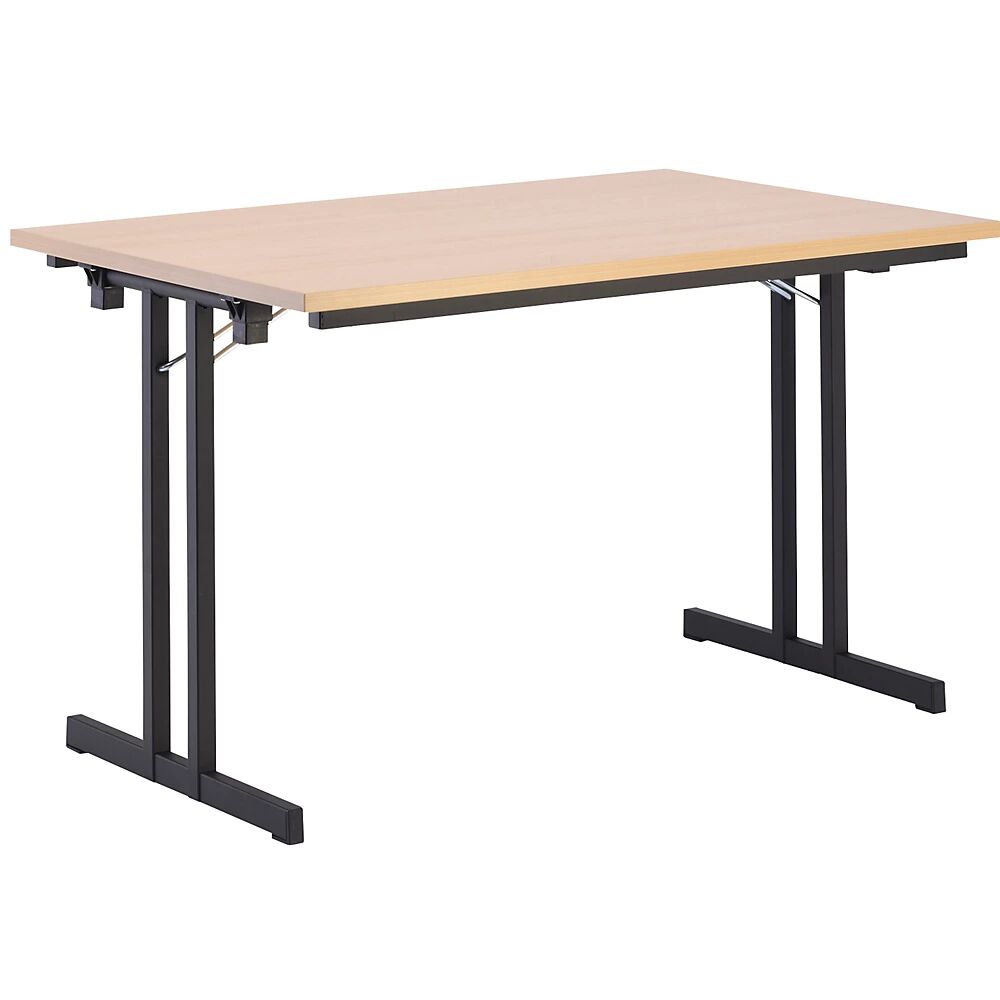 KAISER+KRAFT Table pliante à plateau extra-épais, hauteur 720 mm, 1400 x 800 mm, piétement noir, plateau façon hêtre - Publicité