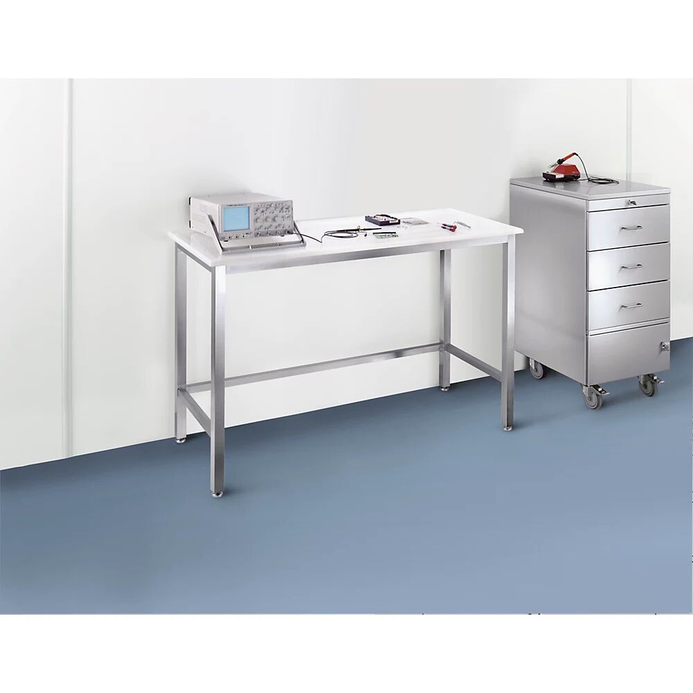 KAISER+KRAFT Table pour salles blanches avec plateau en polypropylène, piétement en inox, hauteur 900 mm, l x p 1800 x 600 mm - Publicité