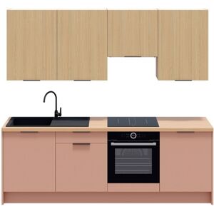 Ensemble de 8 meubles de cuisine - L. 245 cm - abricot et chêne clair cannelé - Luzia Signature - Publicité Ensemble de 8 meubles de cuisine - L. 245 cm - abricot et chêne clair cannelé - Luzia Signature - Publicité