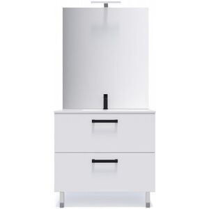 Meuble de salle de bain suspendu avec pieds vasque intégrée 90cm 2 tiroirs Blanc + miroir - Chelsea - Publicité Meuble de salle de bain suspendu avec pieds vasque intégrée 90cm 2 tiroirs Blanc + miroir - Chelsea - Publicité