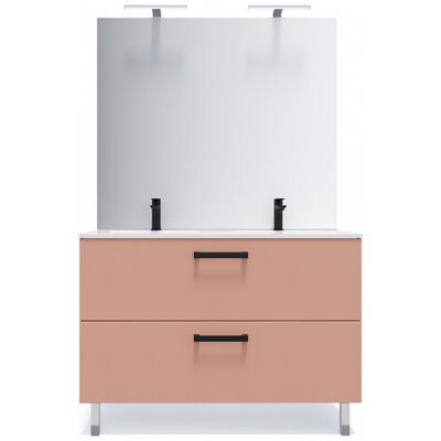 Meuble de salle de bain suspendu avec pieds double vasque intégrée 120cm 2 tiroirs Abricot + miroir - Chelsea - Publicité Meuble de salle de bain suspendu avec pieds double vasque intégrée 120cm 2 tiroirs Abricot + miroir - Chelsea - Publicité