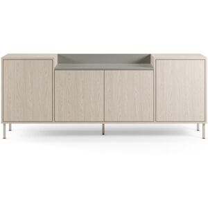 Buffet 4 portes décor chêne clair et vert 200 cm - Amos - Publicité Buffet 4 portes décor chêne clair et vert 200 cm - Amos - Publicité