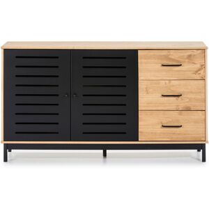 Buffet 2 portes 3 tiroirs en pin massif noir 141 cm - Rosa - Publicité Buffet 2 portes 3 tiroirs en pin massif noir 141 cm - Rosa - Publicité