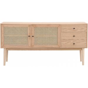 Buffet 2 portes 3 tiroirs en cannage naturel et placage chêne 170 cm - Eden - Publicité Buffet 2 portes 3 tiroirs en cannage naturel et placage chêne 170 cm - Eden - Publicité